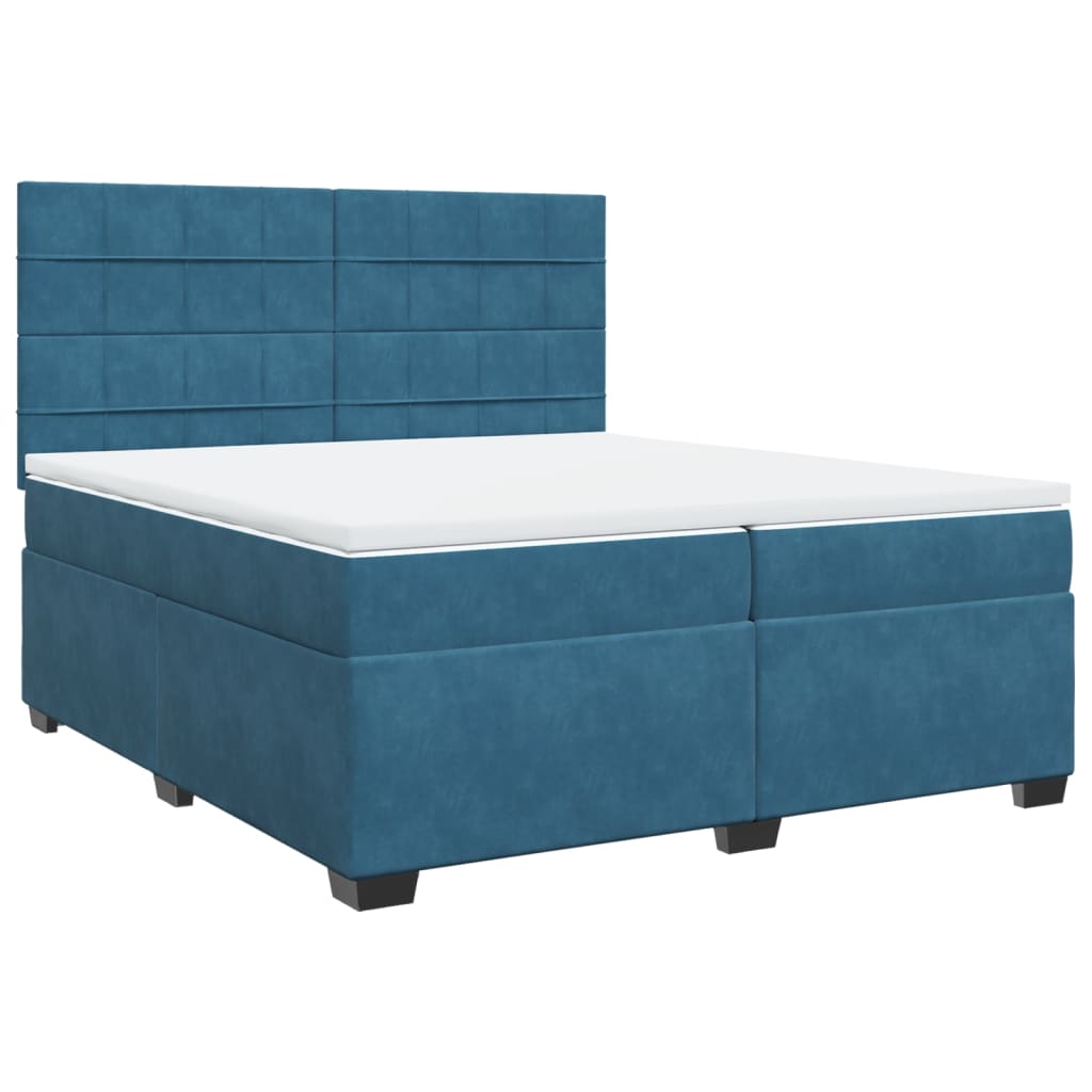 Box Spring Bed with Mattress Blue 200x200 cm Velvet