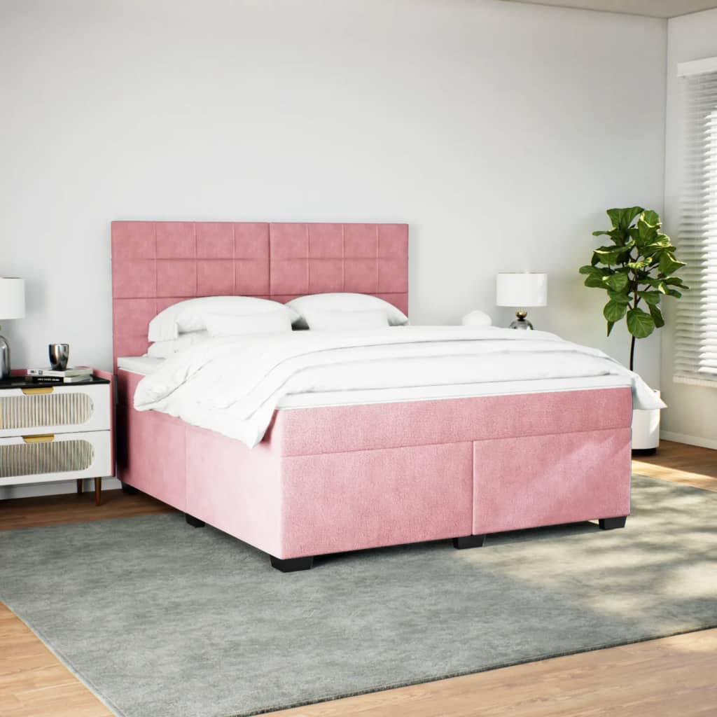 Box Spring Bed with Mattress Pink 200x200 cm Velvet