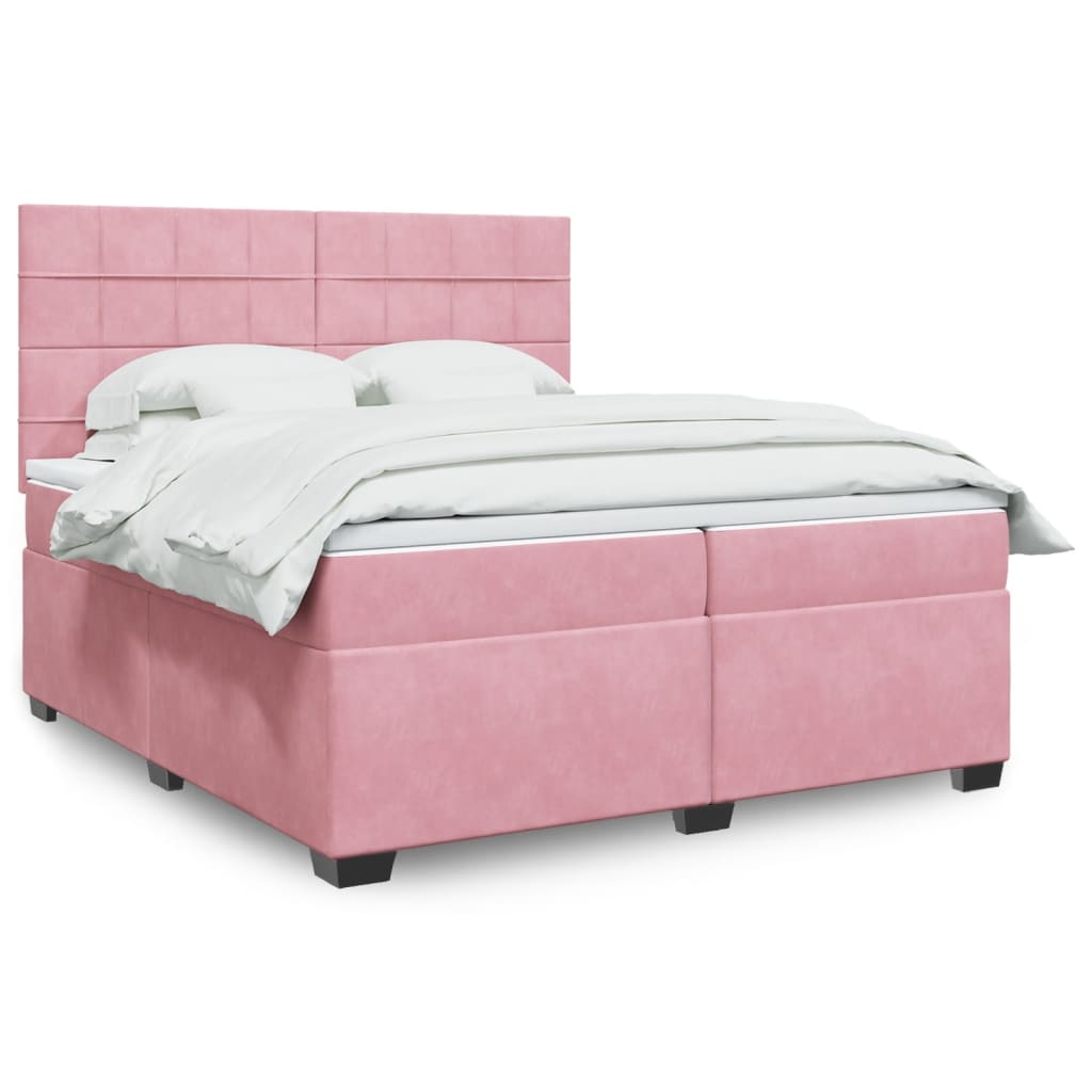 Box Spring Bed with Mattress Pink 200x200 cm Velvet