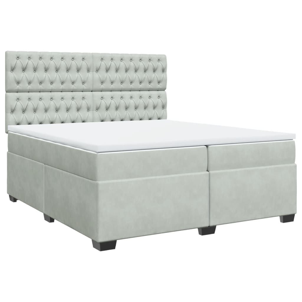 Box Spring Bed with Mattress Light Grey 200x200 cm Velvet