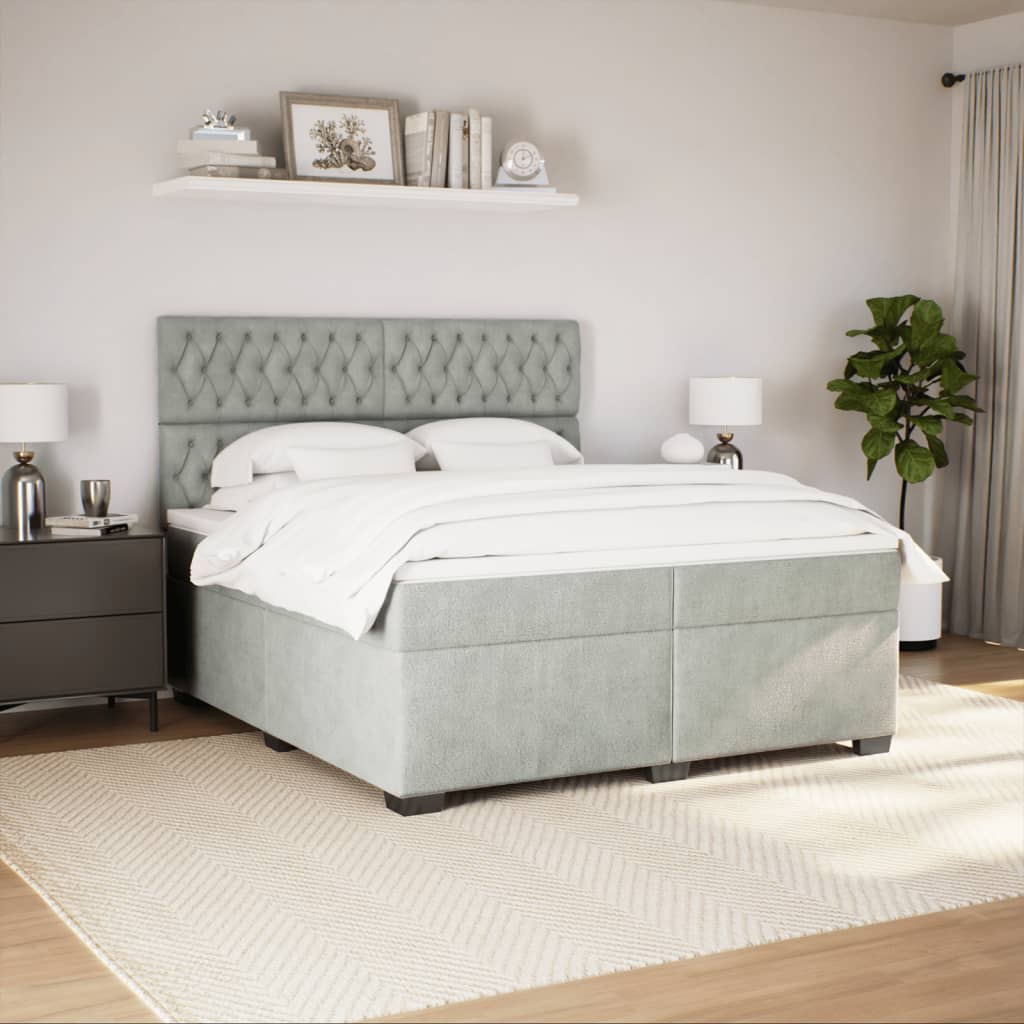 Box Spring Bed with Mattress Light Grey 200x200 cm Velvet