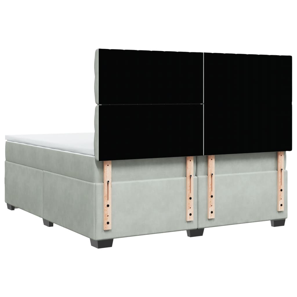 Box Spring Bed with Mattress Light Grey 200x200 cm Velvet