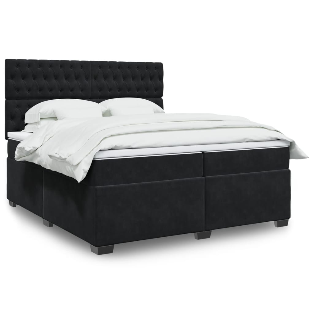 Box Spring Bed with Mattress Black 200x200 cm Velvet