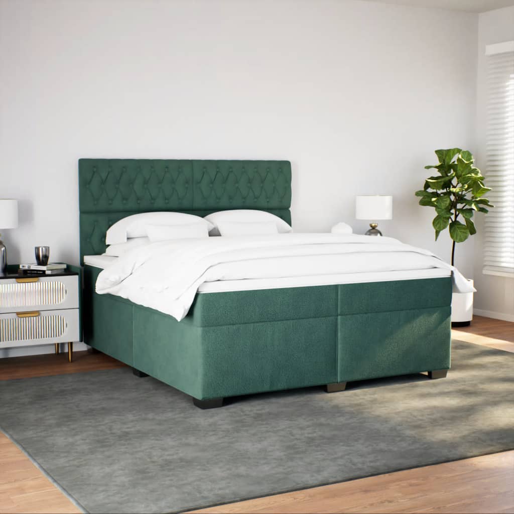 Box Spring Bed with Mattress Dark Green 200x200 cm Velvet