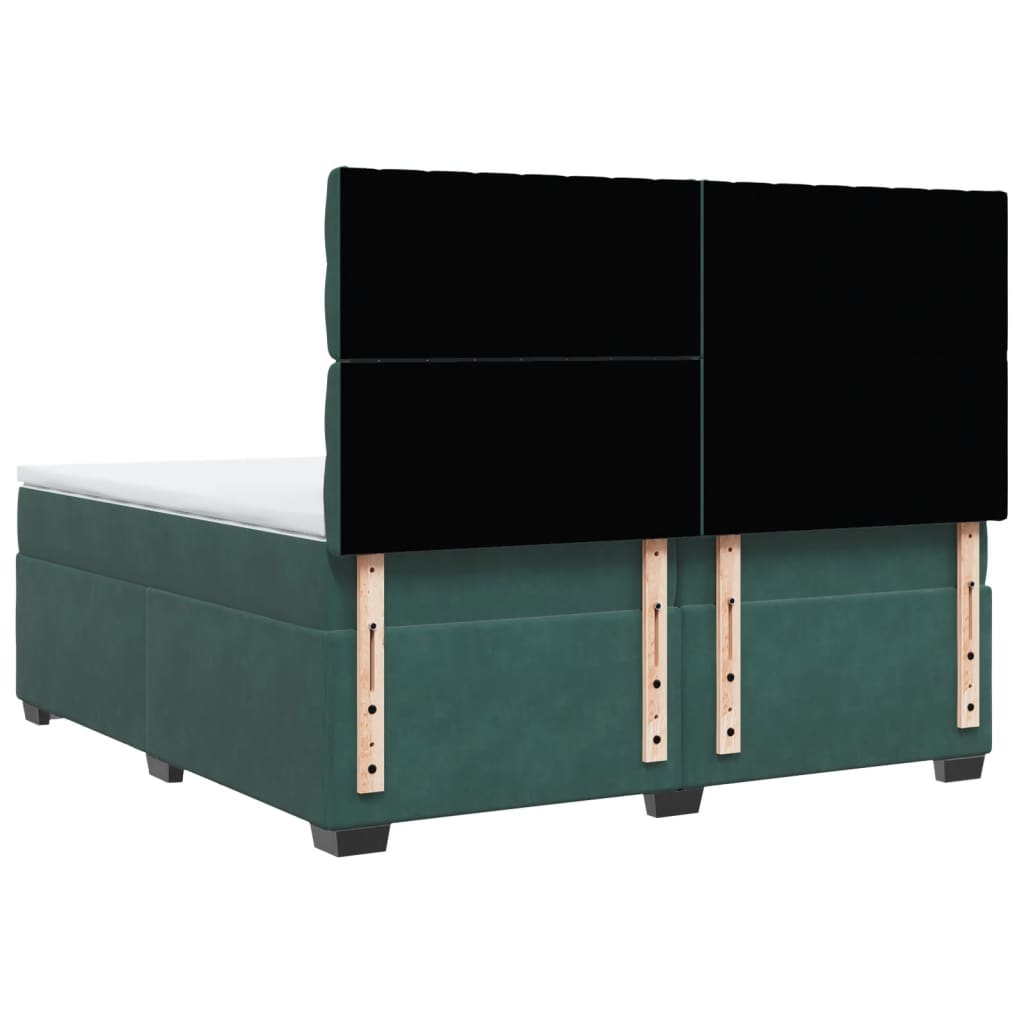 Box Spring Bed with Mattress Dark Green 200x200 cm Velvet