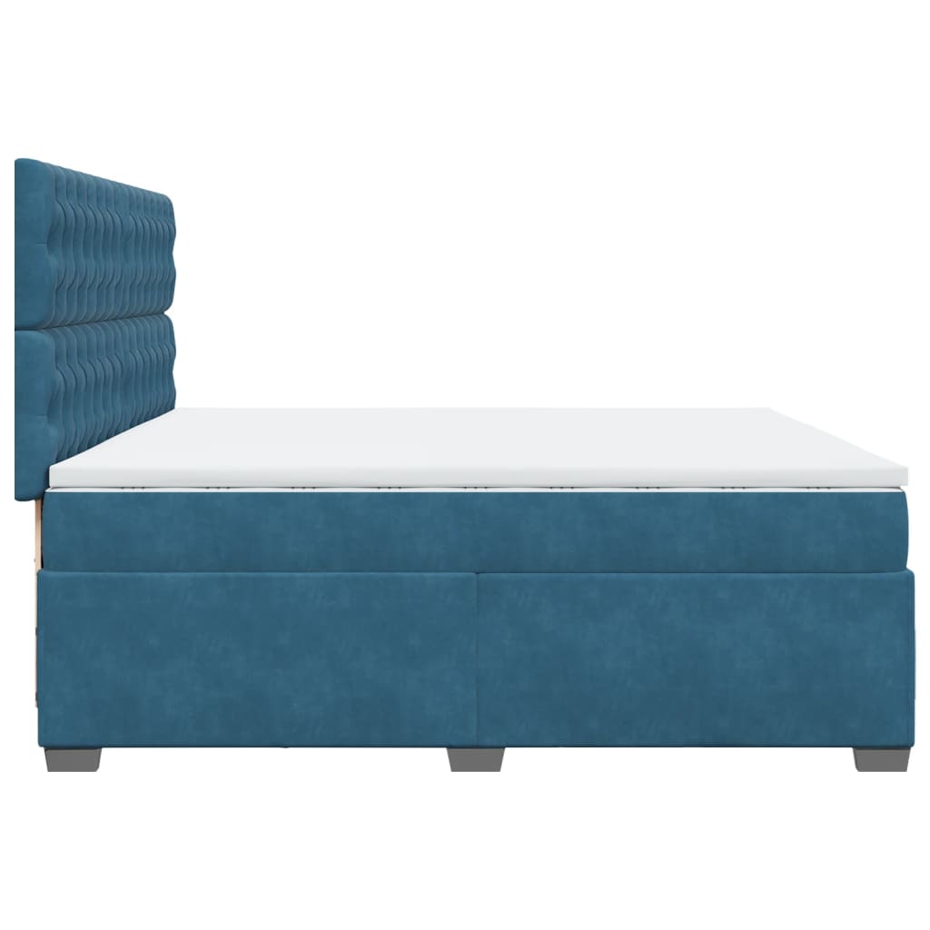 Box Spring Bed with Mattress Blue 200x200 cm Velvet
