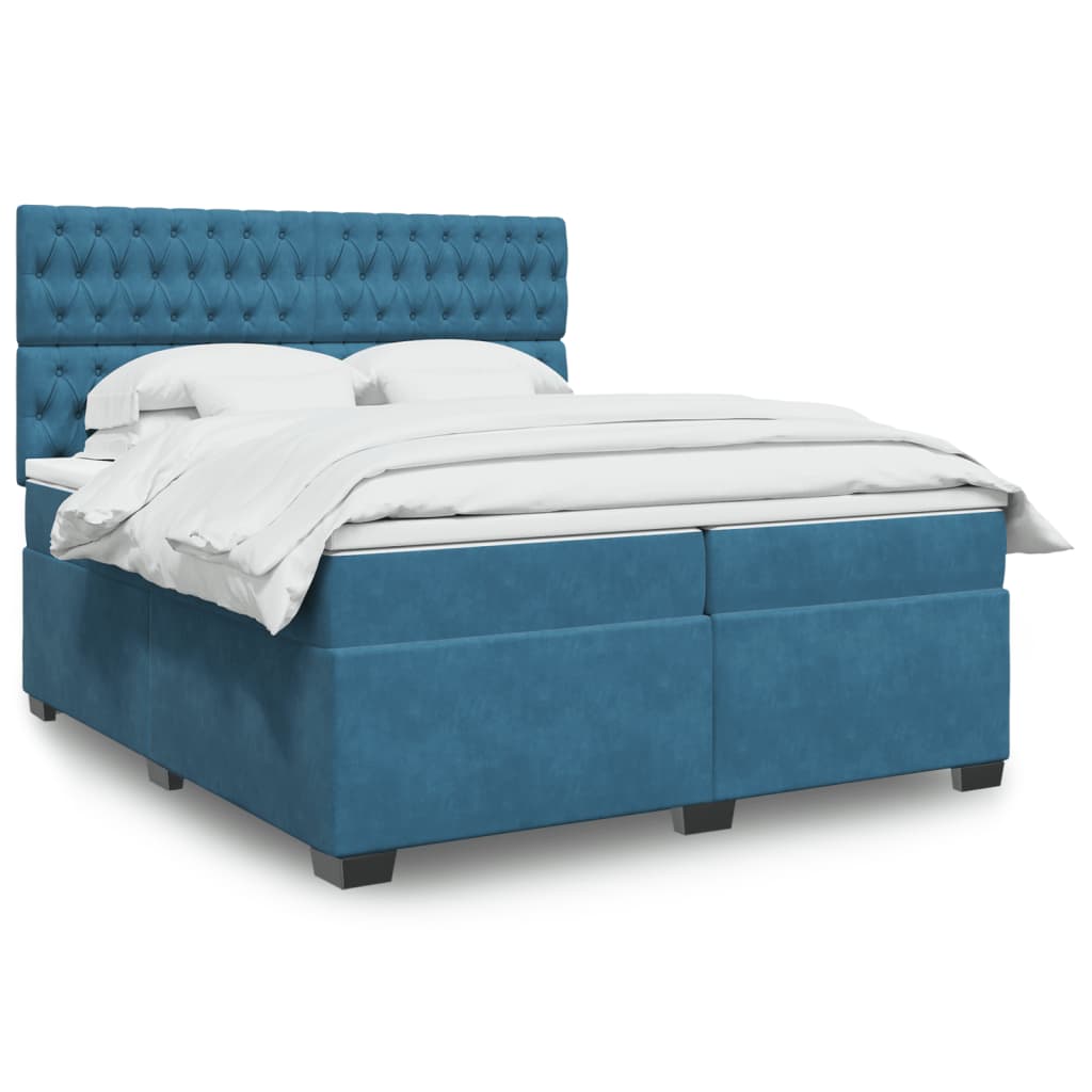 Box Spring Bed with Mattress Blue 200x200 cm Velvet
