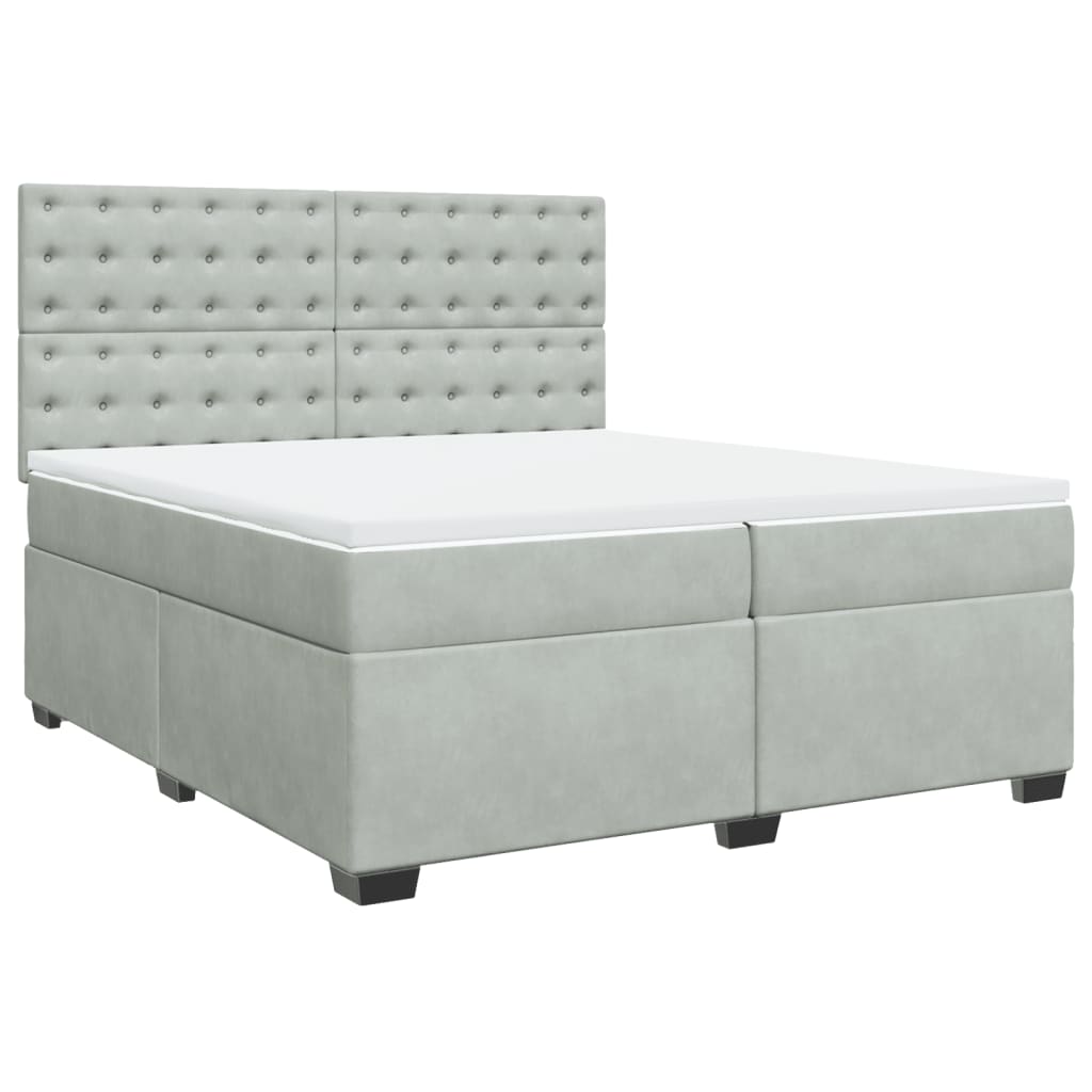 Box Spring Bed with Mattress Light Grey 200x200 cm Velvet