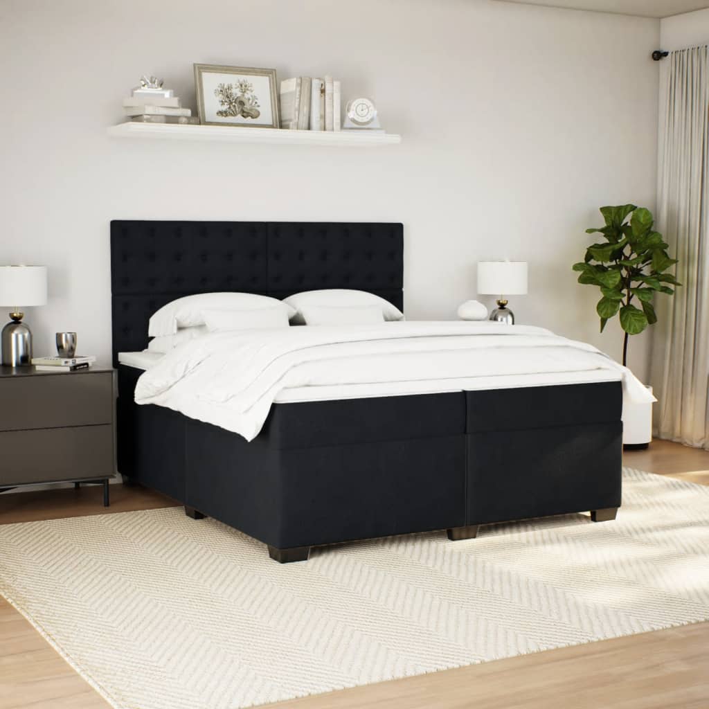 Box Spring Bed with Mattress Black 200x200 cm Velvet