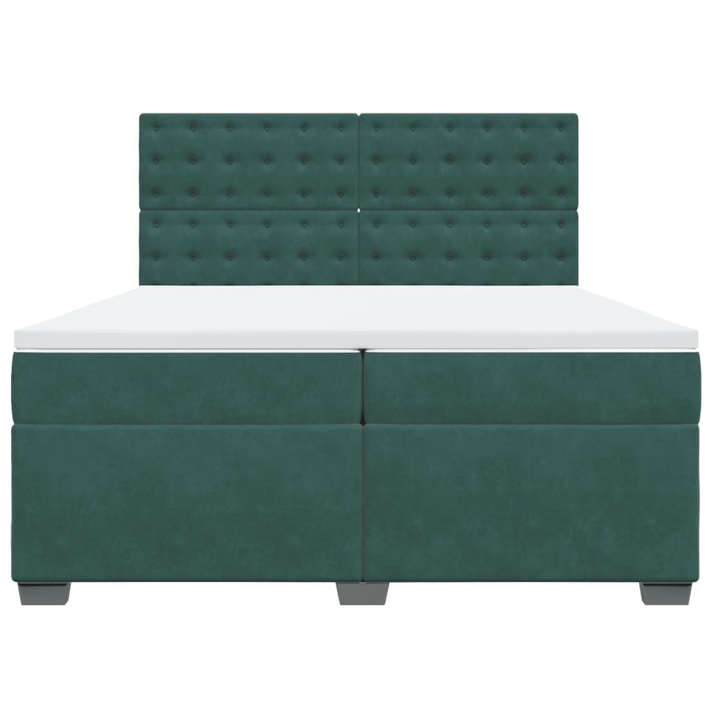 Box Spring Bed with Mattress Dark Green 200x200 cm Velvet