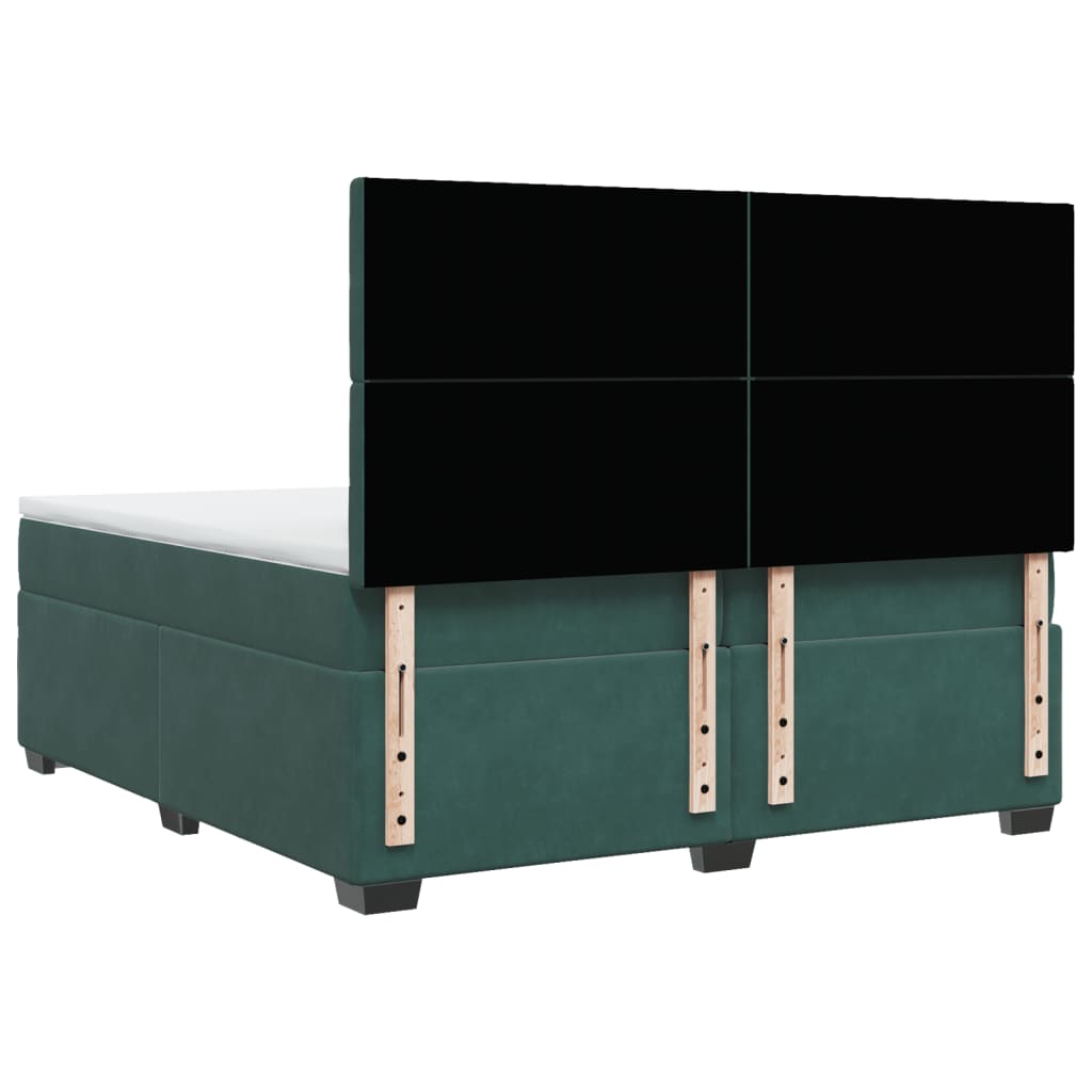 Box Spring Bed with Mattress Dark Green 200x200 cm Velvet