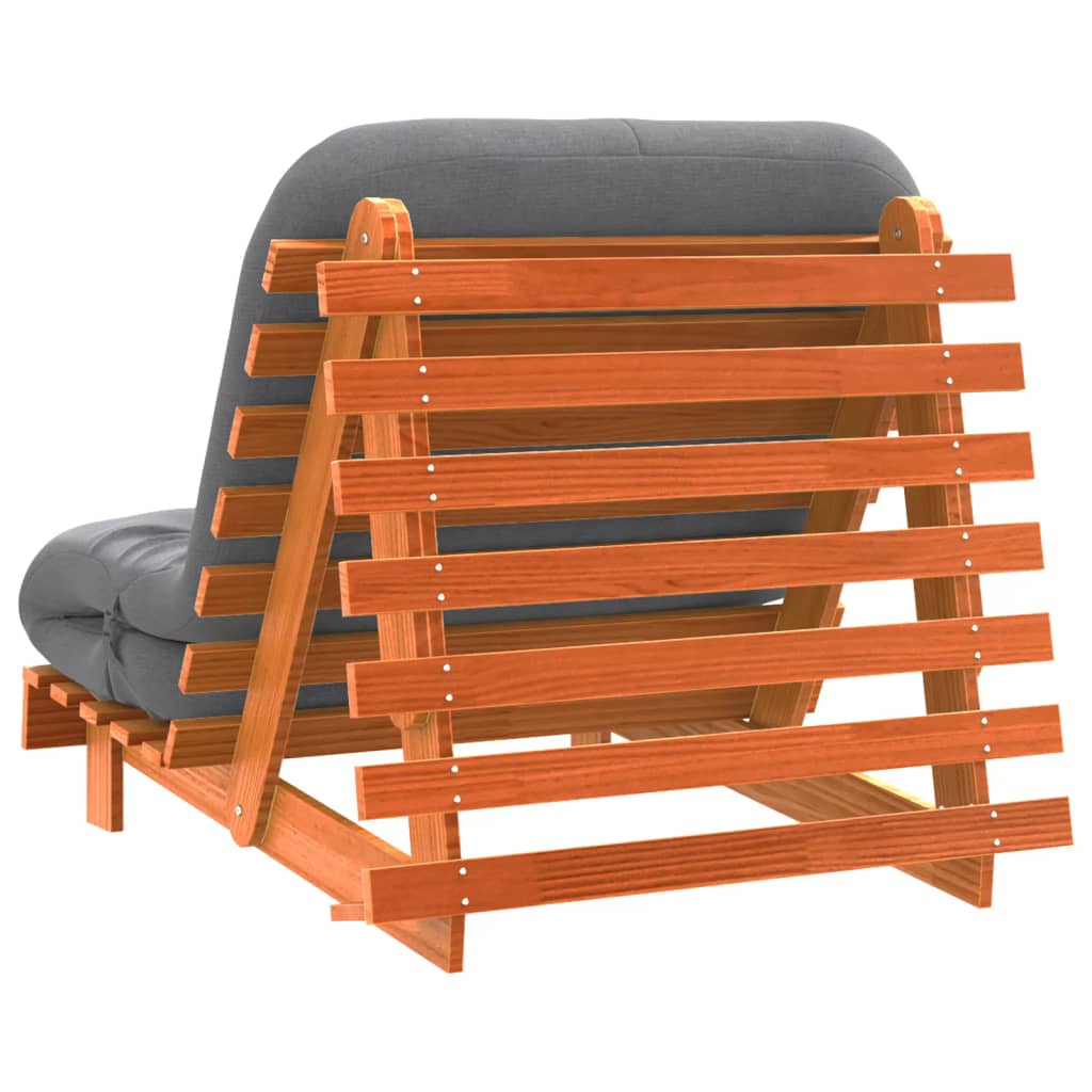 Futon Sofa Bed with Mattress Wax Brown 80x206x11 cm Solid Wood Pine