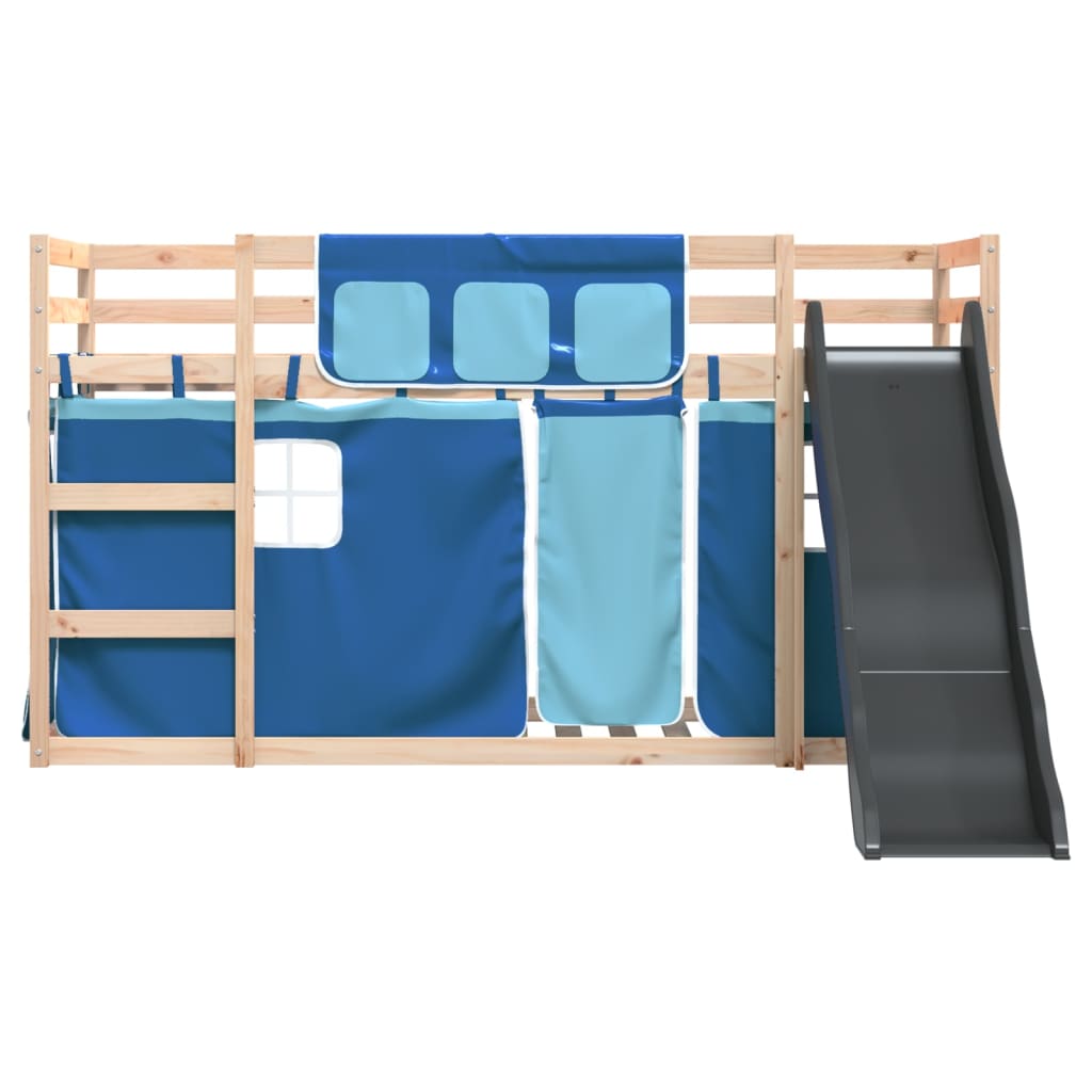 Bunk Bed without Mattress with Slide and Curtains Blue 90x200 cm