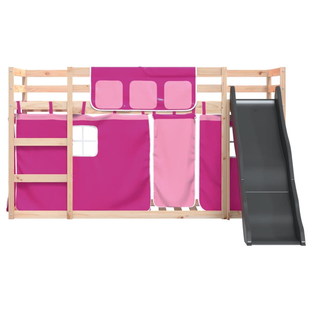 Bunk Bed without Mattress with Slide and Curtains Pink 90x200 cm