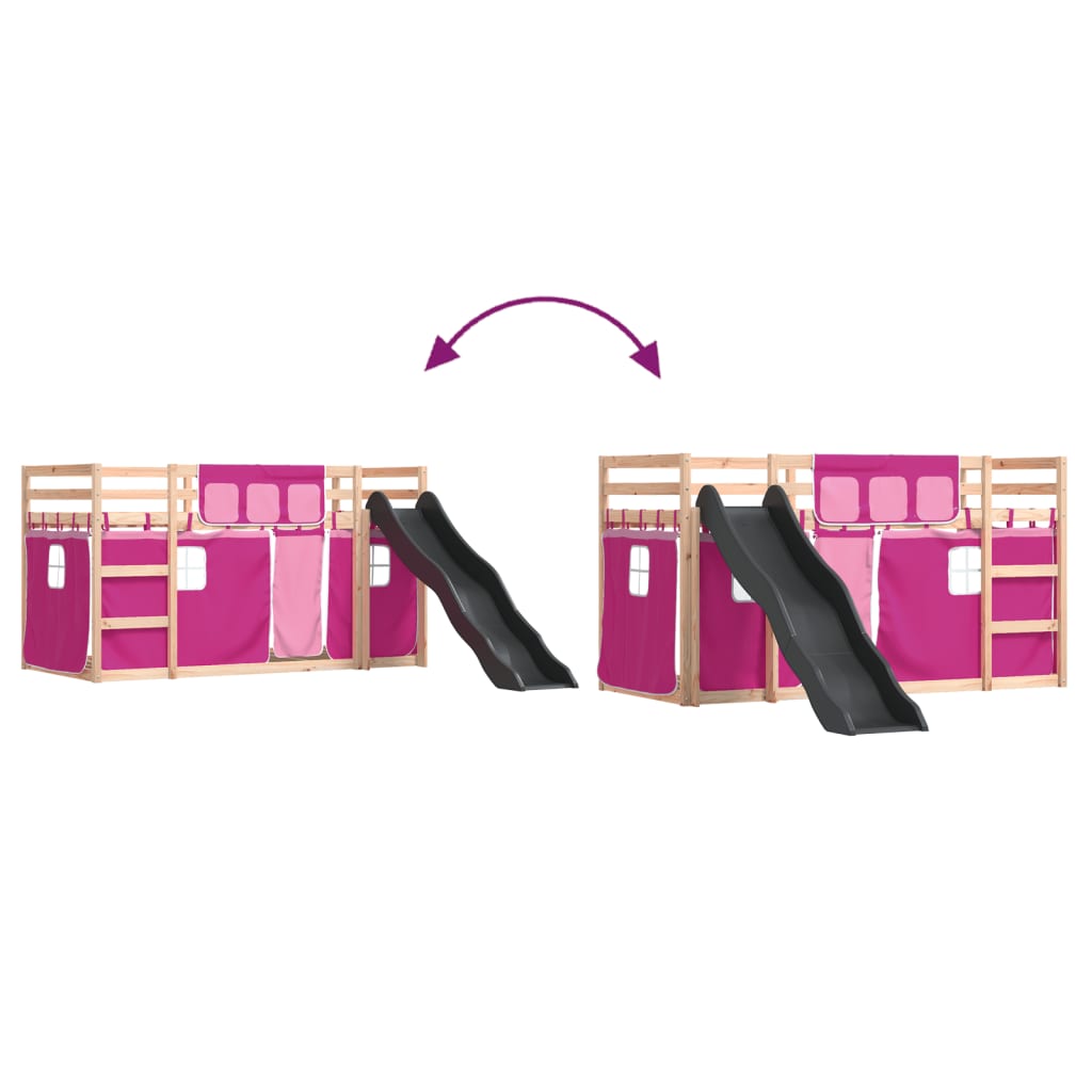 Bunk Bed without Mattress with Slide and Curtains Pink 90x200 cm
