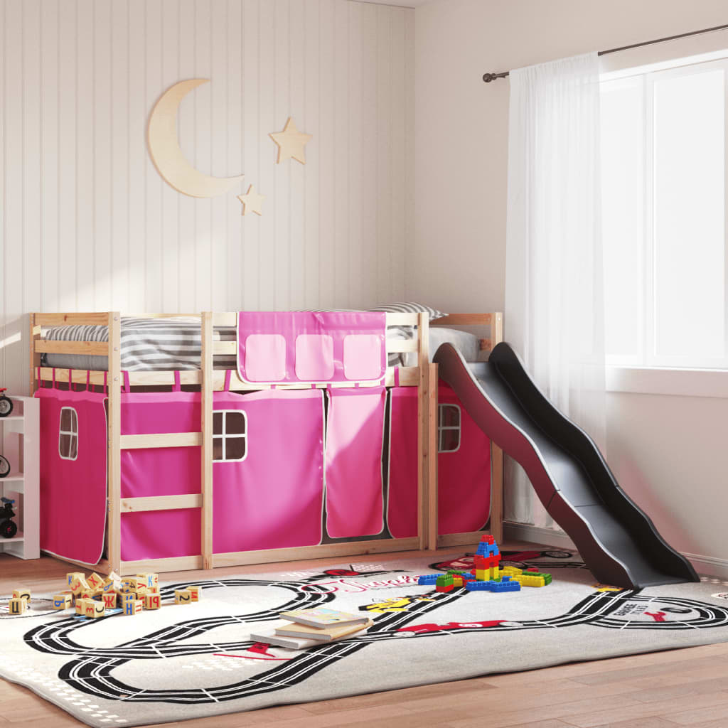Bunk Bed without Mattress with Slide and Curtains Pink 90x200 cm
