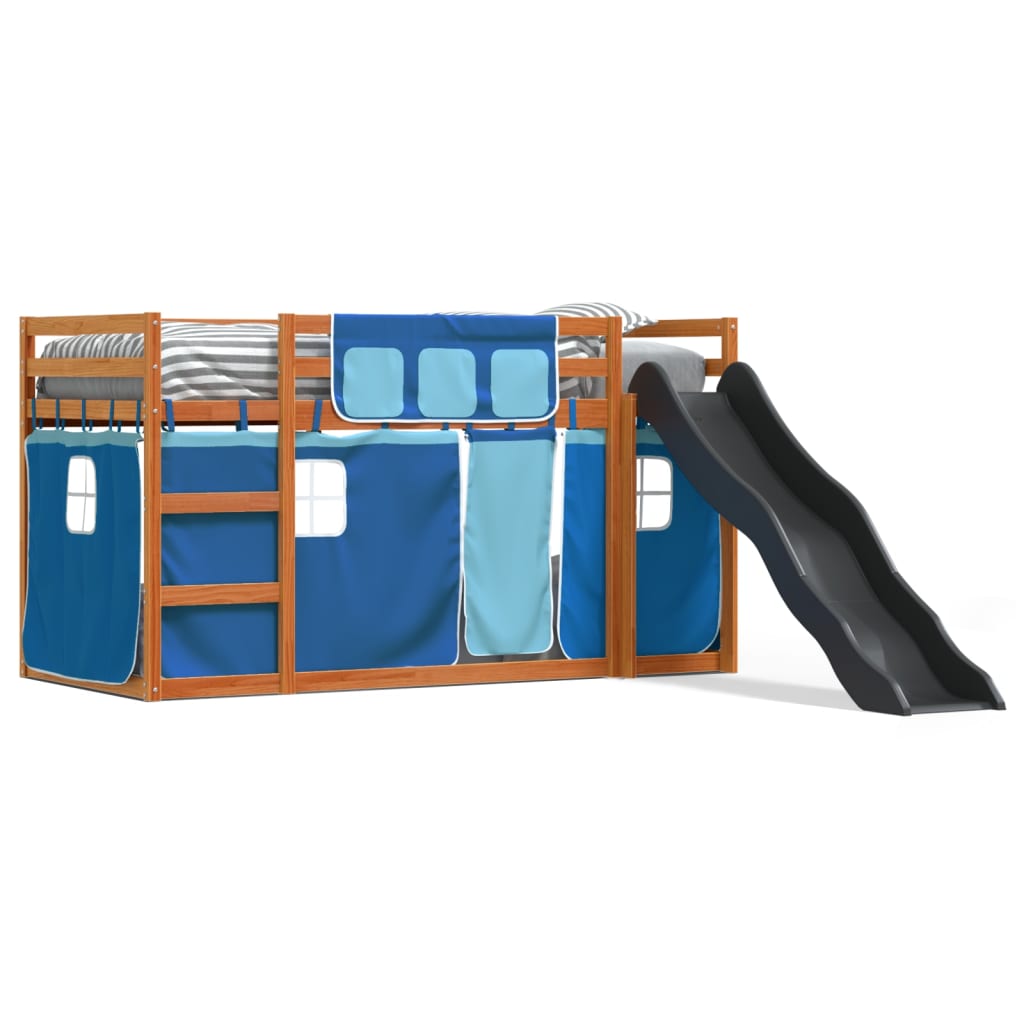 Bunk Bed without Mattress with Slide and Curtains Blue 90x200 cm