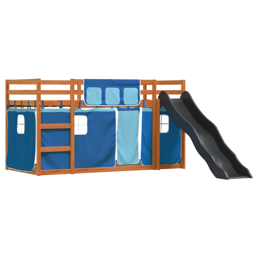 Bunk Bed without Mattress with Slide and Curtains Blue 90x200 cm