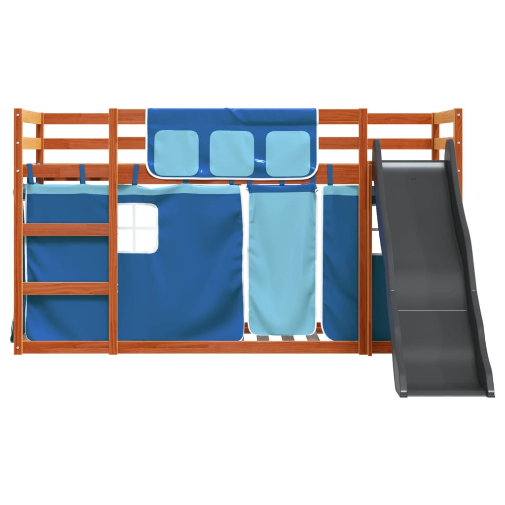 Bunk Bed without Mattress with Slide and Curtains Blue 90x200 cm