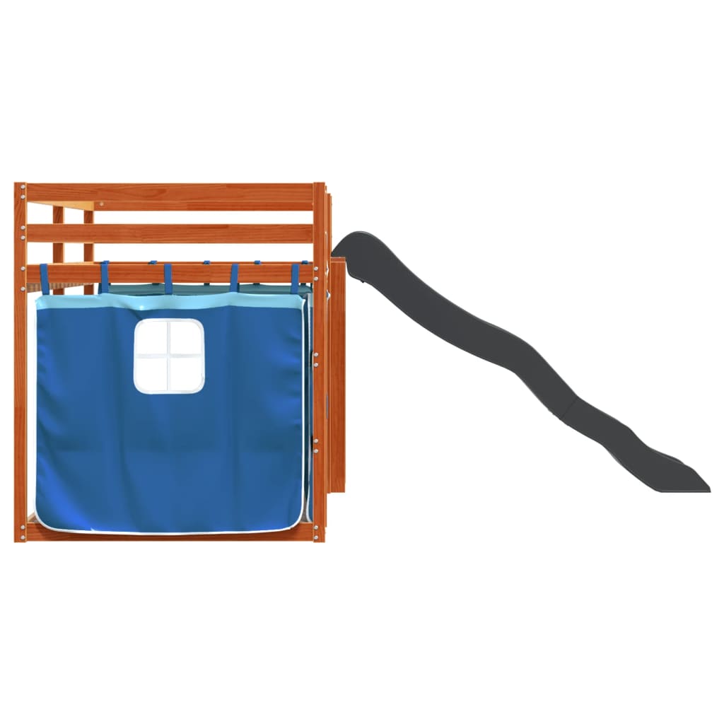 Bunk Bed without Mattress with Slide and Curtains Blue 90x200 cm