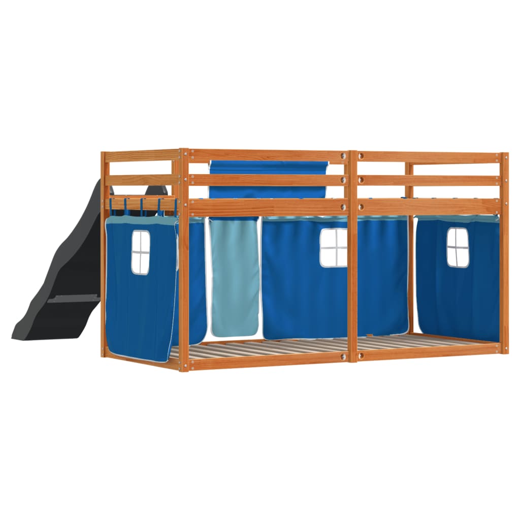 Bunk Bed without Mattress with Slide and Curtains Blue 90x200 cm