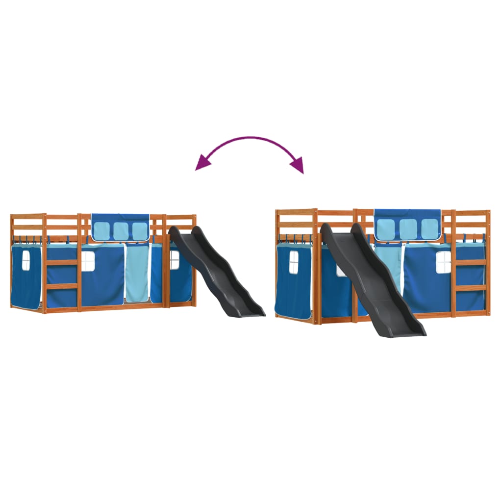 Bunk Bed without Mattress with Slide and Curtains Blue 90x200 cm