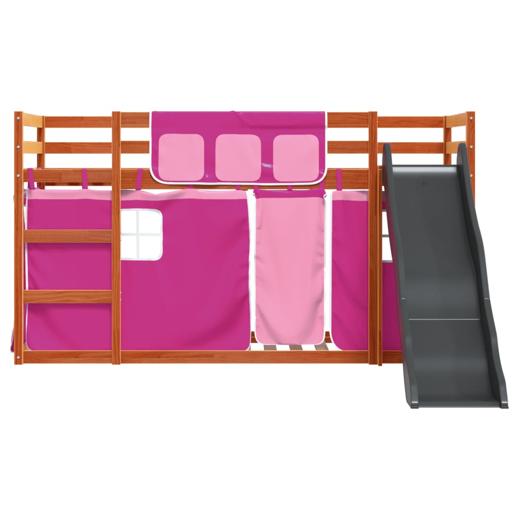 Bunk Bed without Mattress with Slide and Curtains Pink 90x200 cm