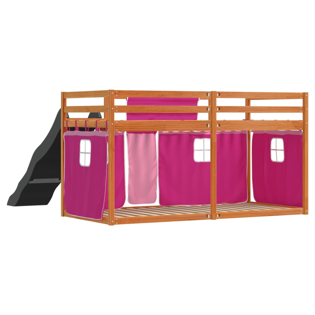 Bunk Bed without Mattress with Slide and Curtains Pink 90x200 cm