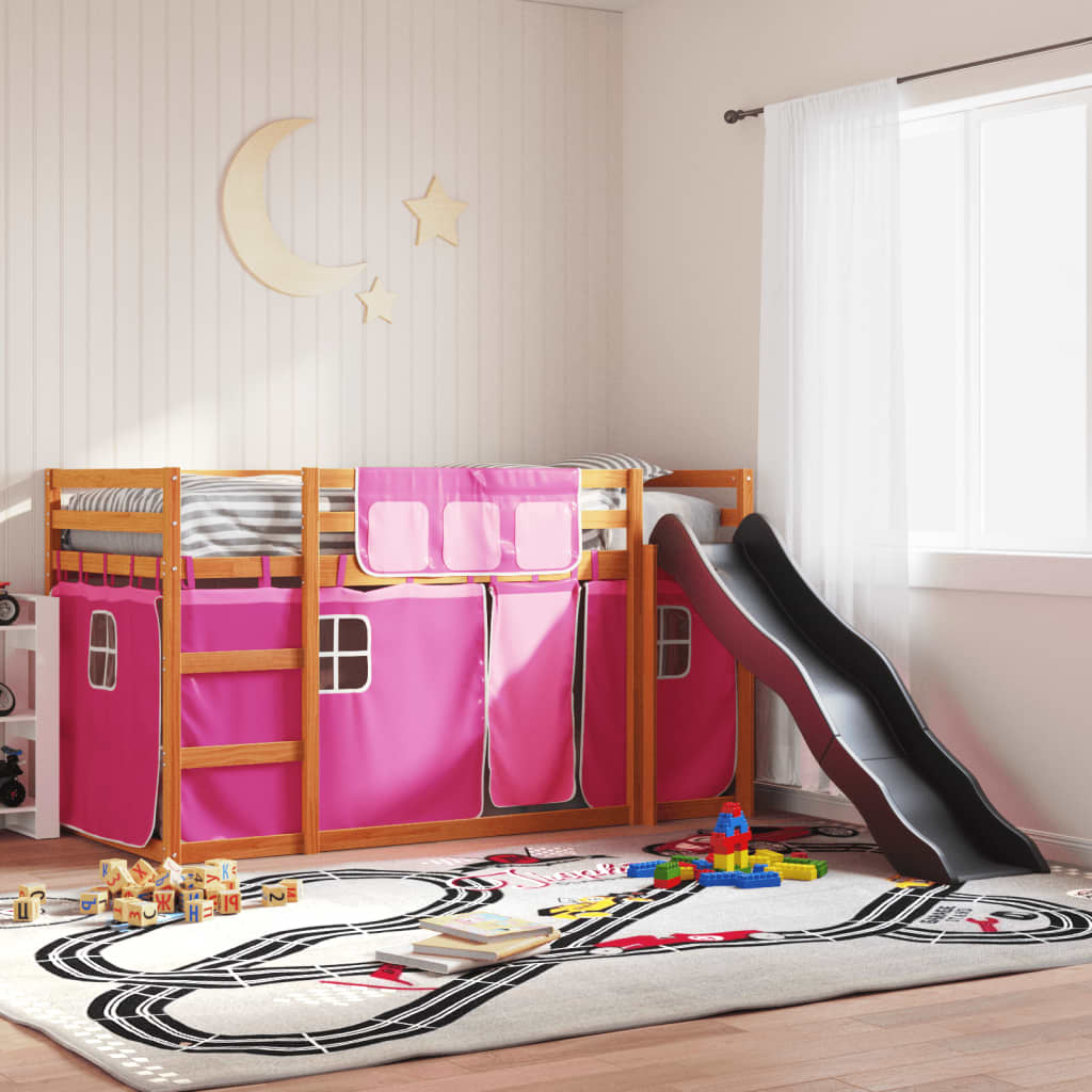Bunk Bed without Mattress with Slide and Curtains Pink 90x200 cm