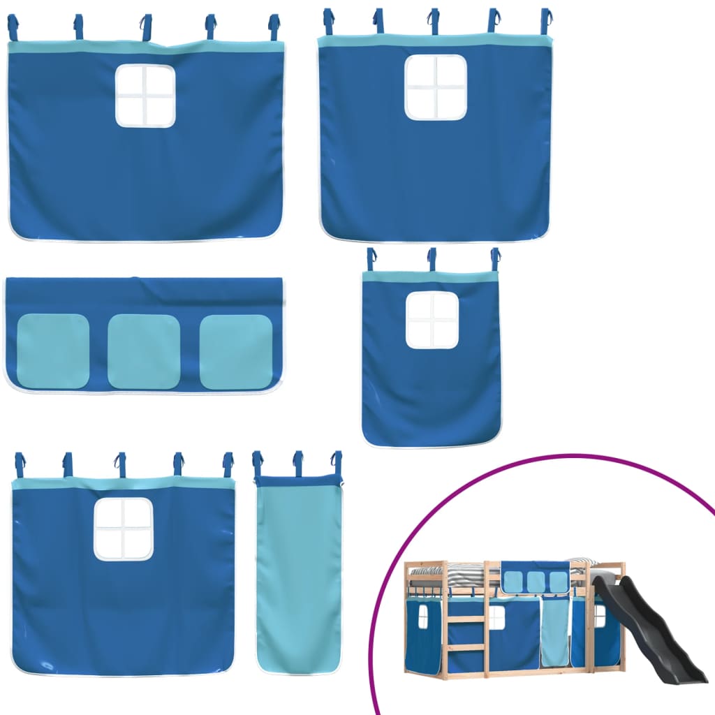Bunk Bed without Mattress with Slide and Curtains Blue 80x200 cm