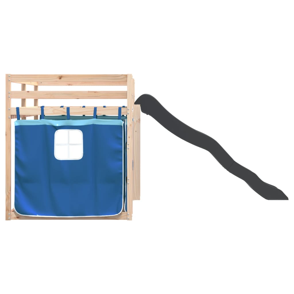 Bunk Bed without Mattress with Slide and Curtains Blue 80x200 cm