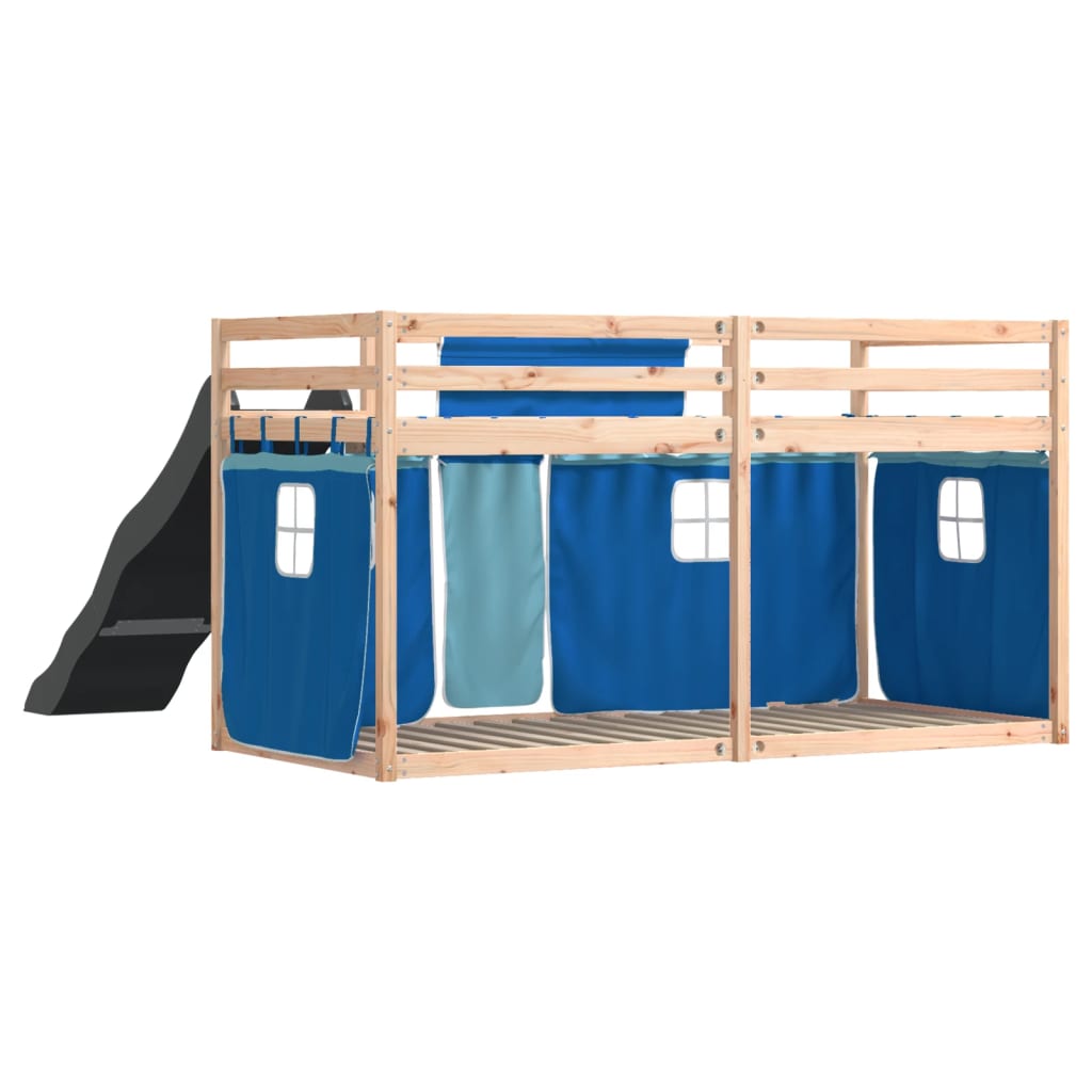 Bunk Bed without Mattress with Slide and Curtains Blue 80x200 cm