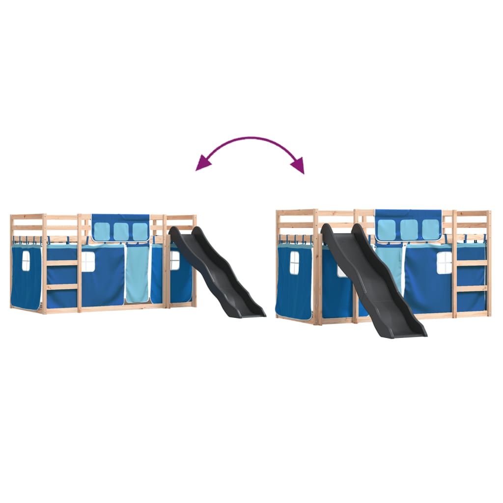Bunk Bed without Mattress with Slide and Curtains Blue 80x200 cm