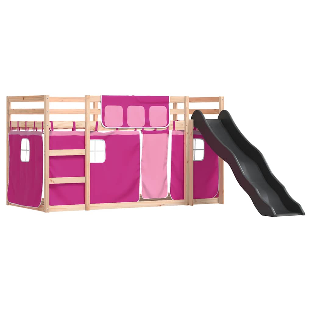 Bunk Bed without Mattress with Slide and Curtains Pink 80x200 cm