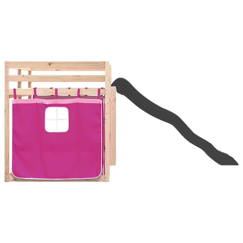 Bunk Bed without Mattress with Slide and Curtains Pink 80x200 cm