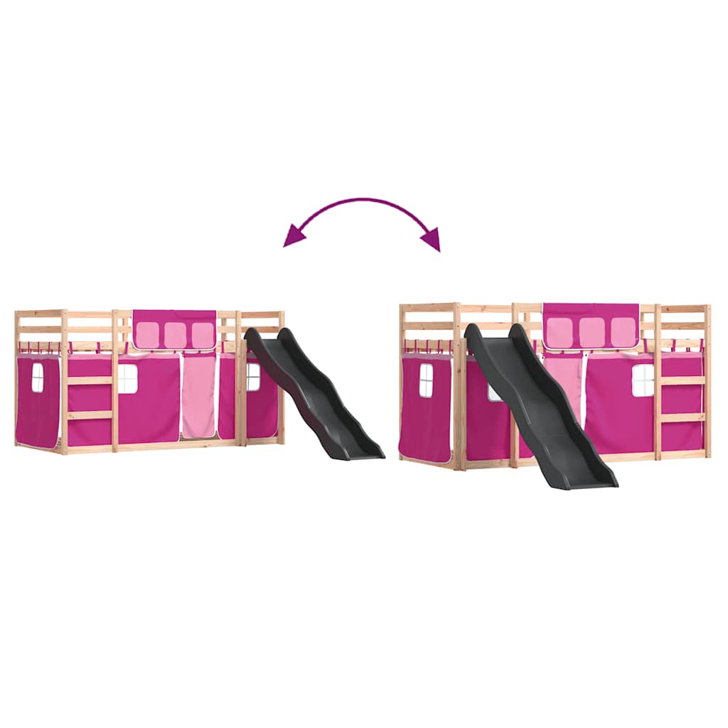 Bunk Bed without Mattress with Slide and Curtains Pink 80x200 cm