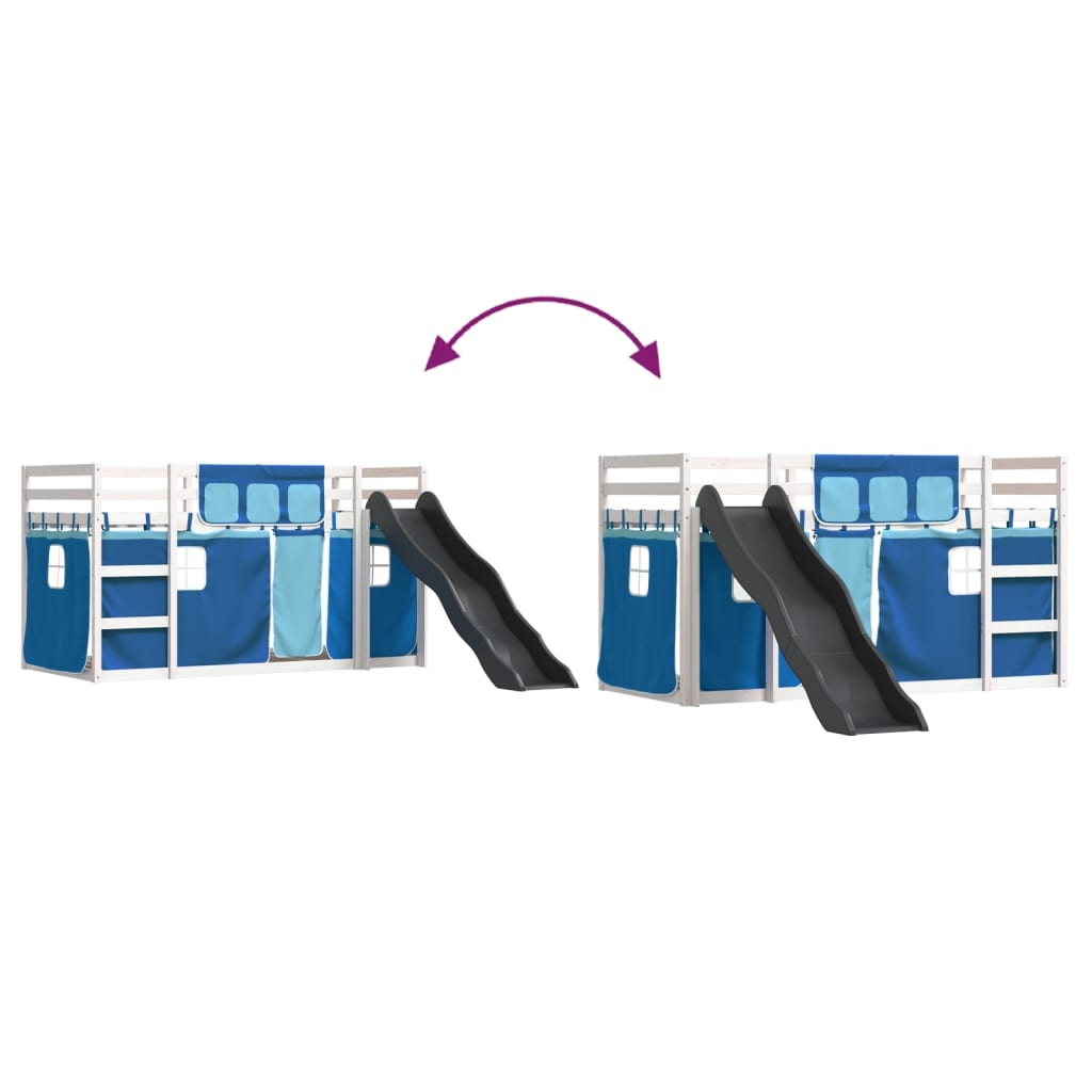 Bunk Bed without Mattress with Slide and Curtains Blue 80x200 cm