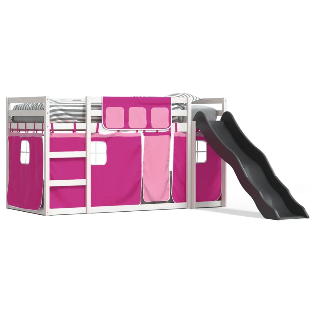 Bunk Bed without Mattress with Slide and Curtains Pink 80x200 cm