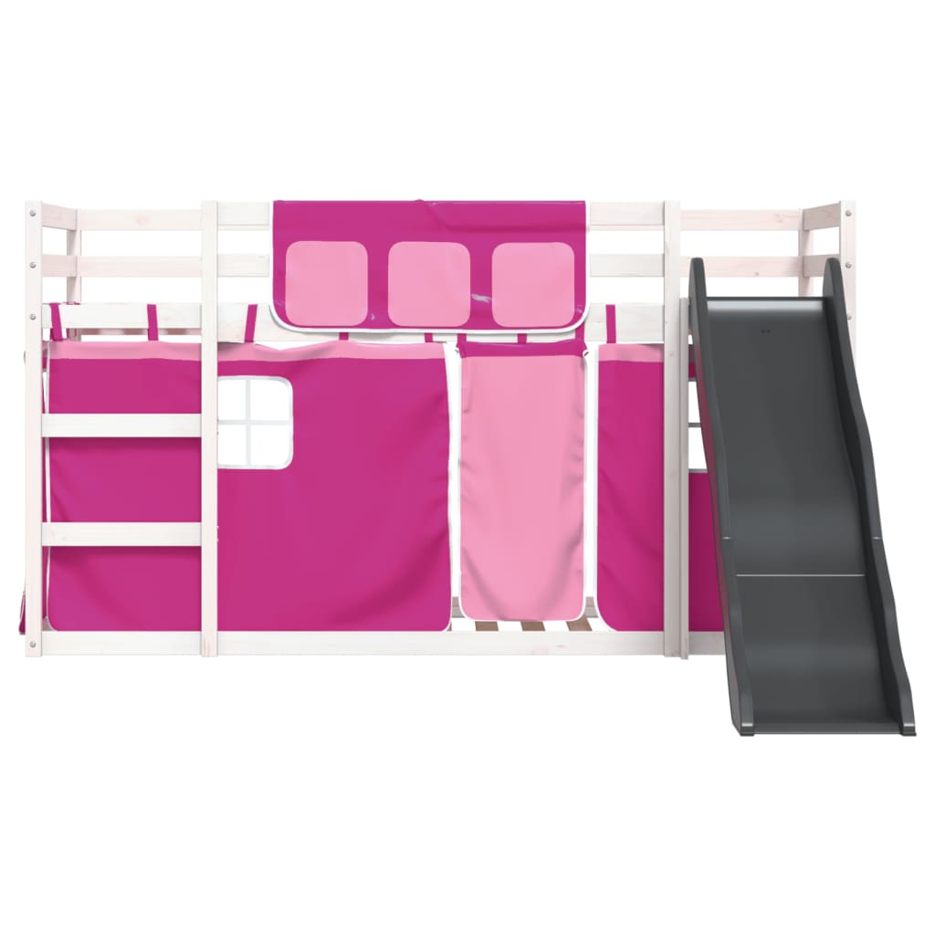 Bunk Bed without Mattress with Slide and Curtains Pink 80x200 cm