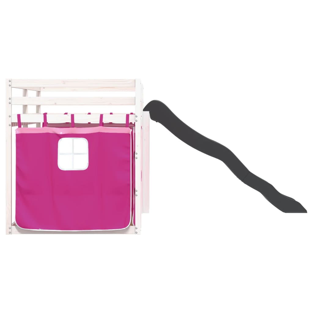 Bunk Bed without Mattress with Slide and Curtains Pink 80x200 cm