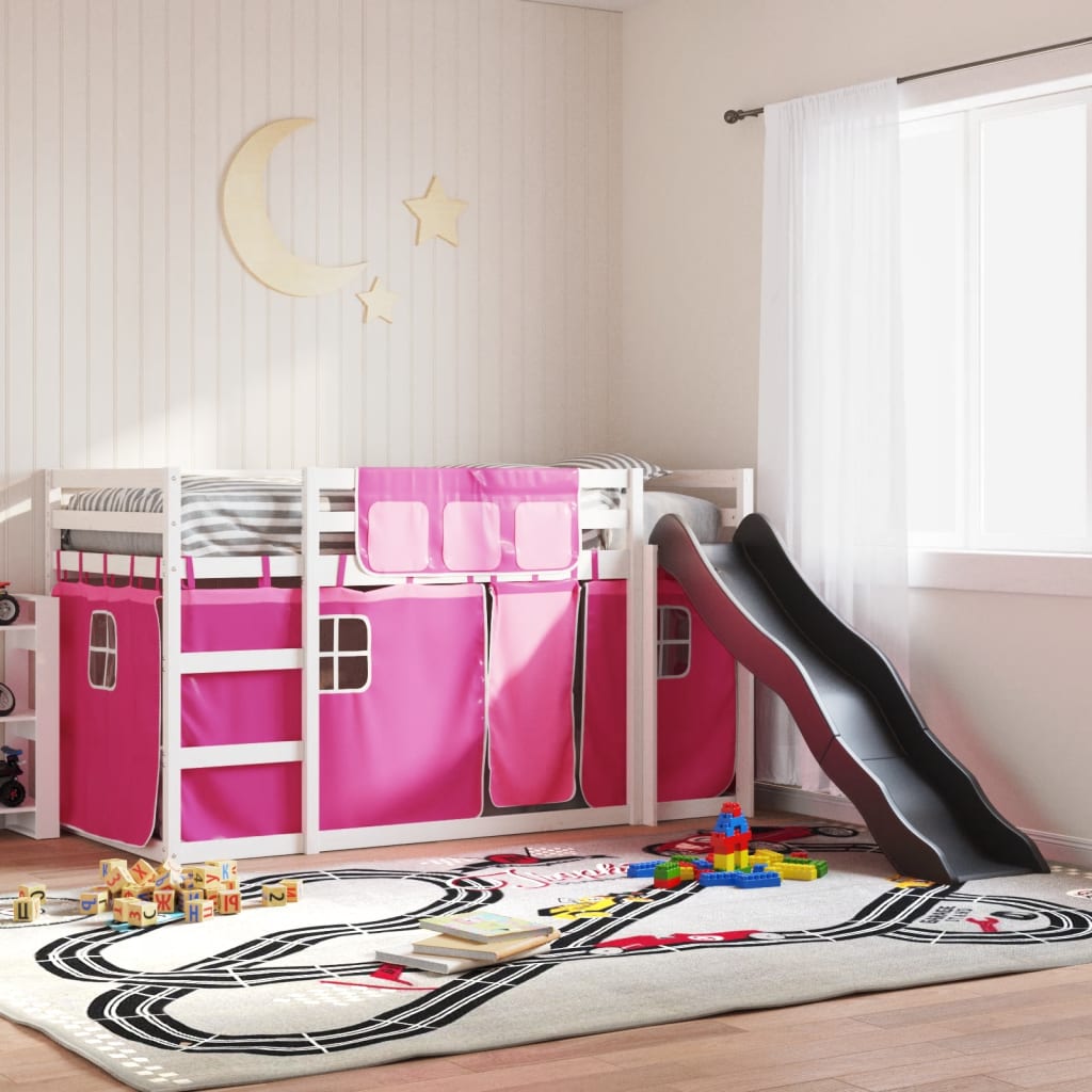 Bunk Bed without Mattress with Slide and Curtains Pink 80x200 cm