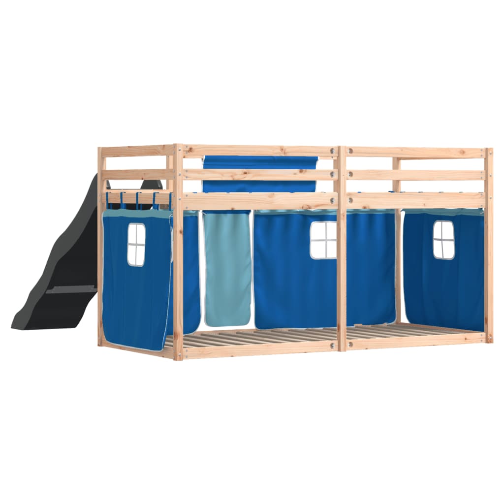 Bunk Bed without Mattress with Slide and Curtains Blue 90x190 cm Single