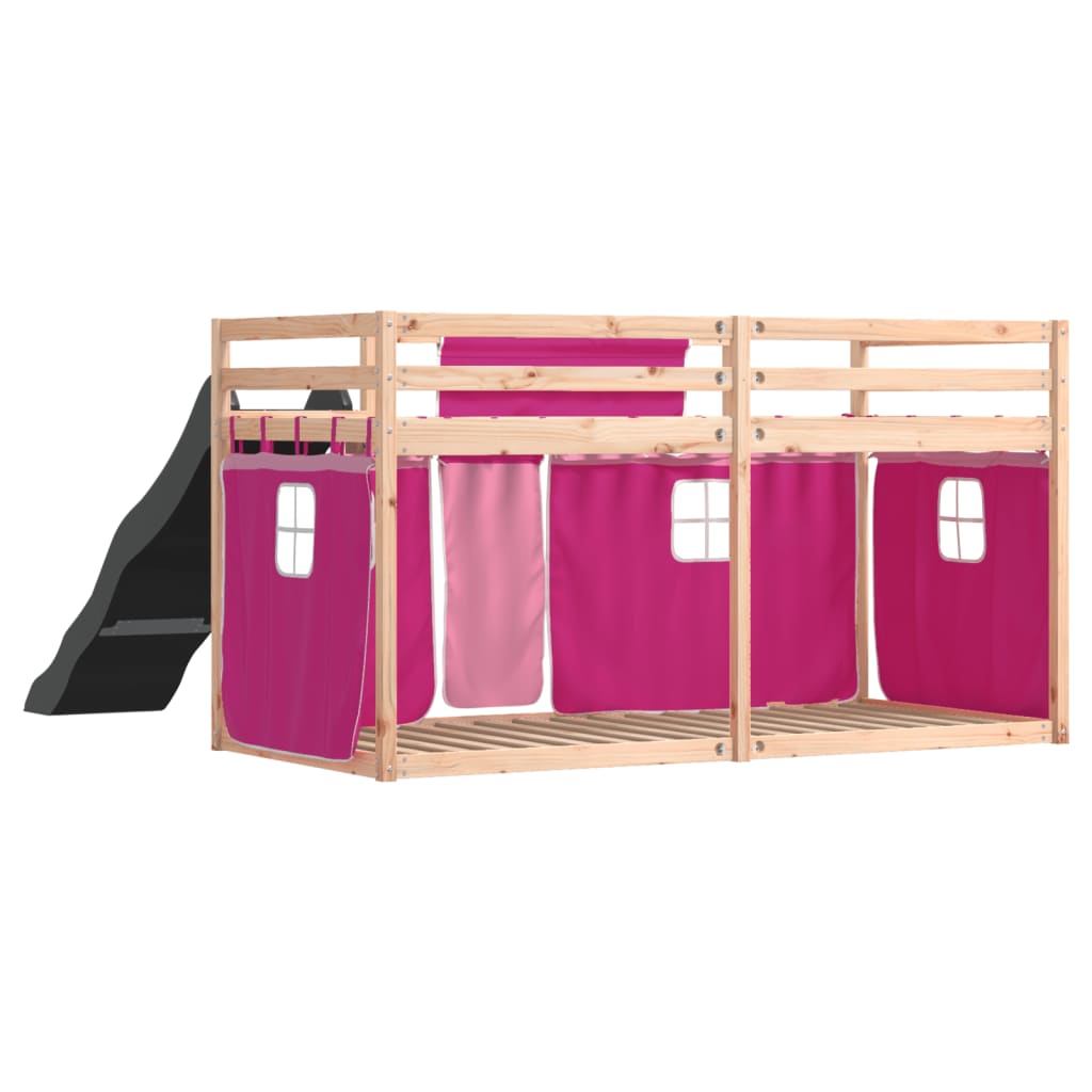 Bunk Bed without Mattress with Slide and Curtains Pink 90x190 cm Single