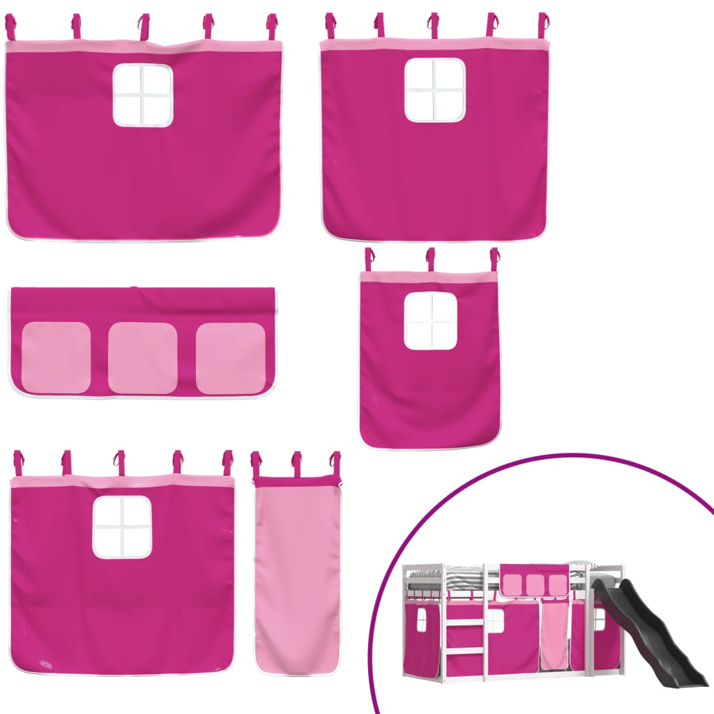 Bunk Bed without Mattress with Slide and Curtains Pink 90x190 cm Single