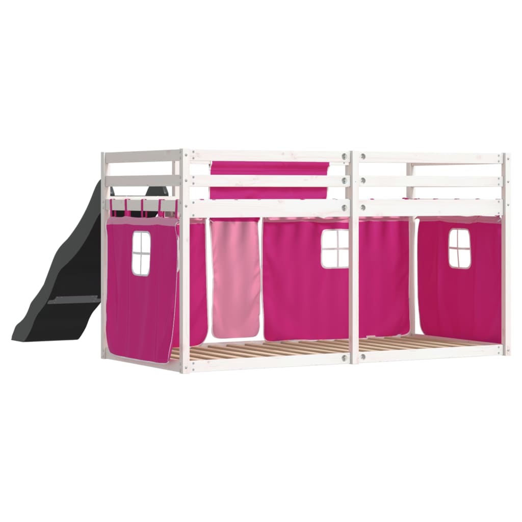 Bunk Bed without Mattress with Slide and Curtains Pink 90x190 cm Single