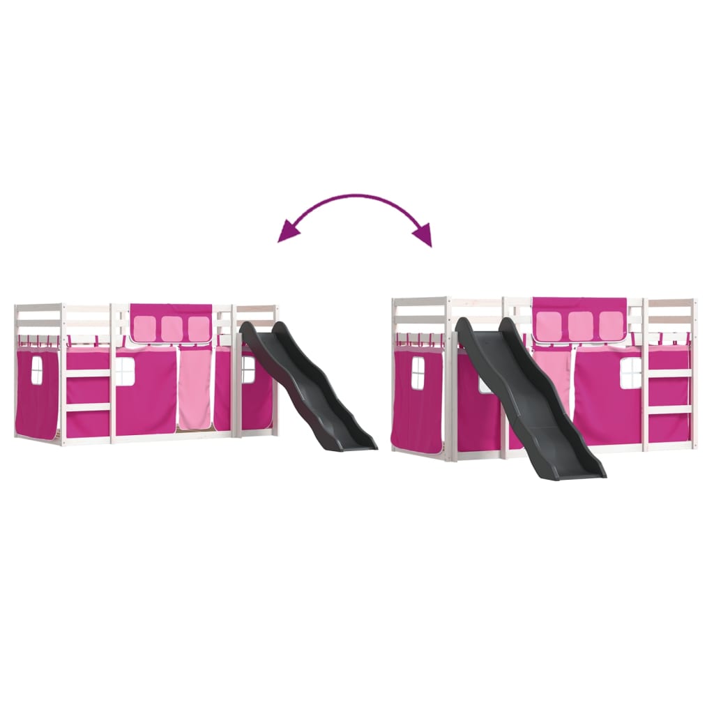 Bunk Bed without Mattress with Slide and Curtains Pink 90x190 cm Single