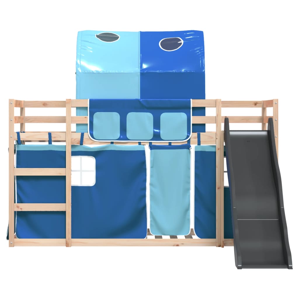 Bunk Bed without Mattress with Slide and Curtains Blue 90x200 cm