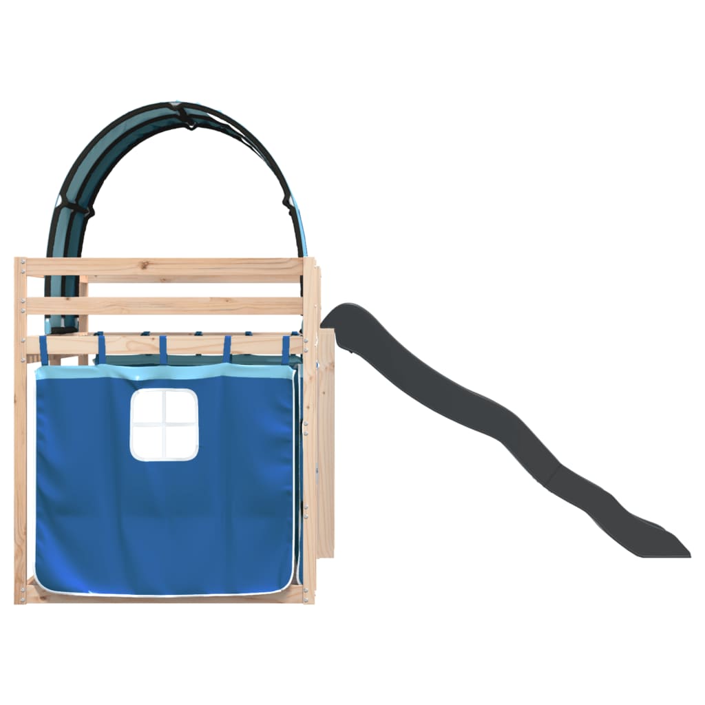 Bunk Bed without Mattress with Slide and Curtains Blue 90x200 cm