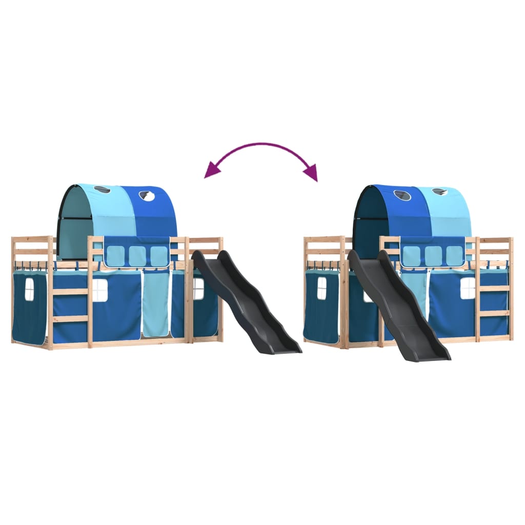 Bunk Bed without Mattress with Slide and Curtains Blue 90x200 cm
