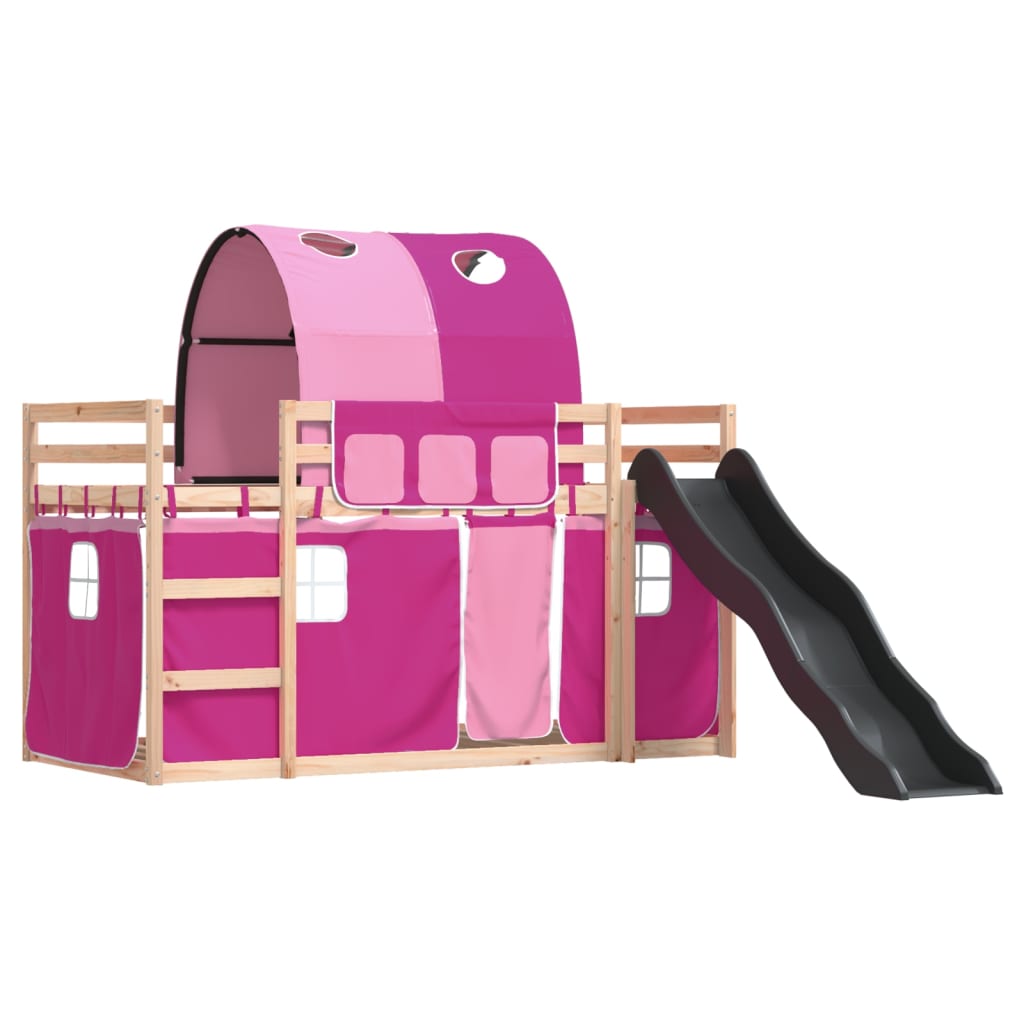 Bunk Bed without Mattress with Slide and Curtains Pink 90x200 cm